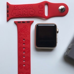 Super Mario Engraved Apple Watch Band | 24 Colors | 38mm 40mm 41mm 42mm 44mm 45mm 49mm | Personalized Apple Watch Strap