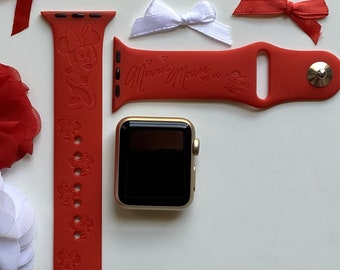 Minnie Mouse Engraved Apple Watch Band | 24 Colors | 38mm 40mm 41mm 42mm 44mm 45mm 49mm | Personalized Apple Watch Strap