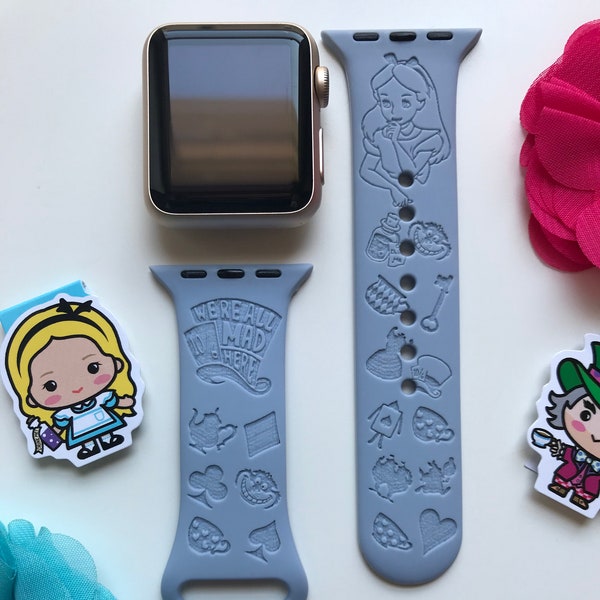 Alice in Wonderland Engraved Apple Watch Band | 24 Colors | 38mm 40mm 42mm 44mm 45mm 49mm | Personalized Apple Watch Strap