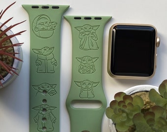 Baby Yoda (Grogu) Engraved Apple Watch Band | 24 Colors | 38mm 40mm 42mm 44mm 45mm 49mm | Personalized Apple Watch Strap