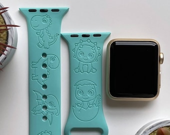 Dinosaur Engraved Apple Watch Band | 24 Colors | 38mm 40mm 42mm 44mm 45mm 49mm | Personalized Apple Watch Strap