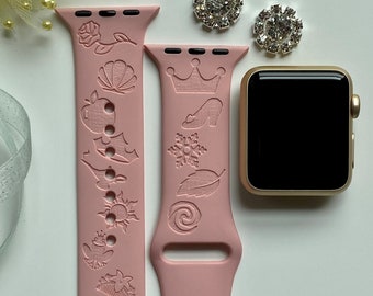 Disney Princess Symbols Engraved Apple Watch Band | 24 Colors | 38mm 40mm 41mm 42mm 44mm 45mm 49mm | Personalized Apple Watch Strap