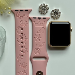 Disney Princess Symbols Engraved Apple Watch Band | 24 Colors | 38mm 40mm 41mm 42mm 44mm 45mm 49mm | Personalized Apple Watch Strap