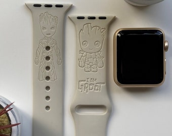 Groot Inspired Engraved Apple Watch Band | 24 Colors | 38mm 40mm 41mm 42mm 44mm 45mm 49mm 49mm | Personalized Apple Watch Strap