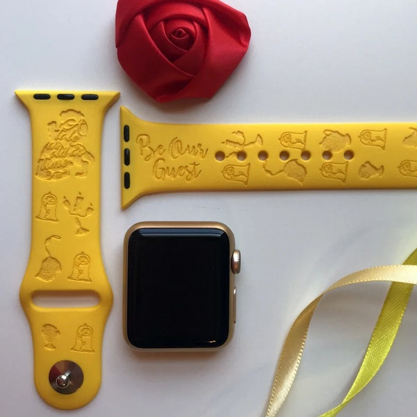 Die Schöne und das Biest gravierte Apple-Armband | 24 Farben | 38mm 40mm 41mm 42mm 44mm 45mm 49mm 49mm | Personalisierter Apple Uhrenarmband