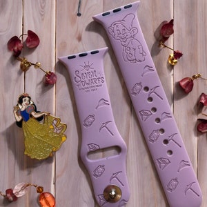 Snow White’s 7 Dwarfs Engraved Apple Watch Band, 24 Colors, 38mm 40mm 41mm 42mm 44mm 45mm 46mm 49mm, Personalized Apple Watch Strap
