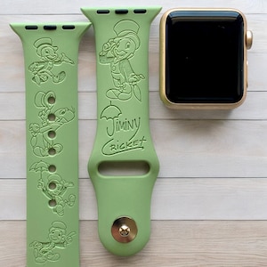 Jiminy Cricket Engraved Apple Watch Band, 24 Colors, 38mm 40mm 41mm 42mm 44mm 45mm 46mm 49mm, Personalized Apple Watch Strap
