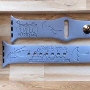 Mary Poppins Engraved Apple Watch Band, 24 Colors, 38mm 40mm 41mm 42mm 44mm 45mm 46mm 49mm, Personalized Apple Watch Strap