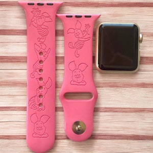 Piglet the Pig Engraved Apple Watch Band, 24 Colors, 38mm 40mm 41mm 42mm 44mm 45mm 46mm 49mm, Personalized Apple Watch Strap
