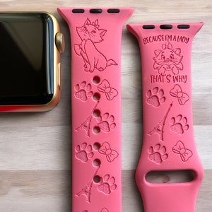 Aristocats 'Marie' Engraved Apple Watch Band, 24 Colors, 38mm 40mm 41mm 42mm 44mm 45mm 46mm 49mm, Personalized Apple Watch Strap