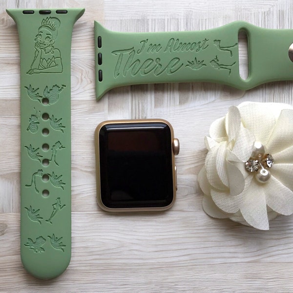 Princess and the Frog Monogram Engraved Apple Watch Band, 24 Colors, 38mm 40mm 41mm 42mm 44mm 45mm 46mm 49mm, Personalized Apple Watch Strap