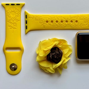 Sunflower Engraved Apple Watch Band | 24 Colors | 38mm 40mm 41mm 42mm 44mm 45mm 49mm | Personalized Apple Watch Strap