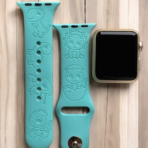 Dinosaur Engraved Apple Watch Band, 24 Colors, 38mm 40mm 41mm 42mm 44mm 45mm 46mm 49mm, Personalized Apple Watch Strap