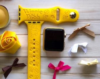 Winnie the Pooh Engraved Apple Watch Band, 24 Colors, 38mm 40mm 41mm 42mm 44mm 45mm 46mm 49mm, Personalized Apple Watch Strap