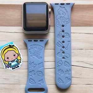 Alice in Wonderland Engraved Apple Watch Band, 24 Colors, 38mm 40mm 41mm 42mm 44mm 45mm 46mm 49mm, Personalized Apple Watch Strap