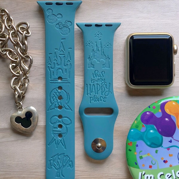 Disney Parks Engraved Apple Watch Band, 24 Colors, 38mm 40mm 41mm 42mm 44mm 45mm 46mm 49mm, Personalized Apple Watch Strap