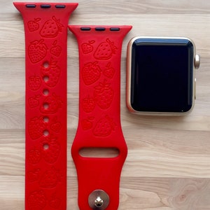 Strawberry Engraved Apple Watch Band, 24 Colors, 38mm 40mm 41mm 42mm 44mm 45mm 46mm 49mm, Personalized Apple Watch Strap