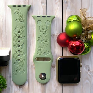 Mickey Christmas Engraved Apple Watch Band, 24 Colors, 38mm 40mm 41mm 42mm 44mm 45mm 46mm 49mm, Personalized Apple Watch Strap