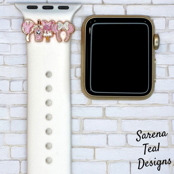 Pink Mickey Balloon and Snacks Watch Band Slider Charm, Magic Band, Fitness Tracker