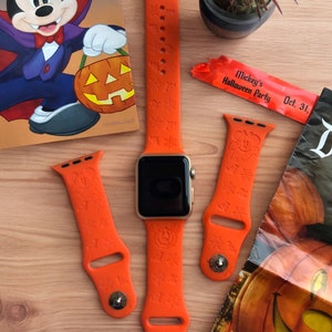 Mickey Halloween Pumpkin Engraved Apple Watch Band, 24 Colors, 38mm 40mm 41mm 42mm 44mm 45mm 46mm 49mm, Personalized Apple Watch Strap