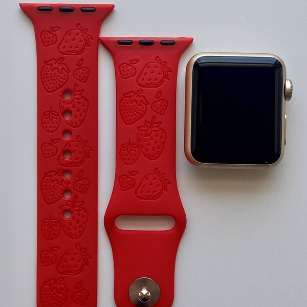 Strawberry Engraved Apple Watch Band | 24 Colors | 38mm 40mm 41mm 42mm 44mm 45mm 49mm 49mm | Personalized Apple Watch Strap