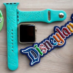 Disney Characters Signatures Engraved Apple Watch Band, 24 Colors, 38mm 40mm 41mm 42mm 44mm 45mm 46mm 49mm, Personalized Apple Watch Strap