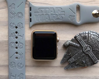 Pasek do zegarka Apple Watch z grawerunkiem Star Wars, 24 kolory, 38 mm 40 mm 41 mm 42 mm 44 mm 45 mm 46 mm 49 mm, personalizowany pasek do zegarka Apple Watch