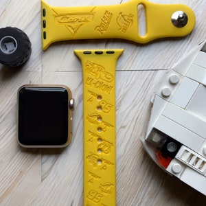 Cars 'Lightning McQueen' Engraved Apple Watch Band, 24 Colors, 38mm 40mm 41mm 42mm 44mm 45mm 46mm 49mm, Personalized Apple Watch Strap