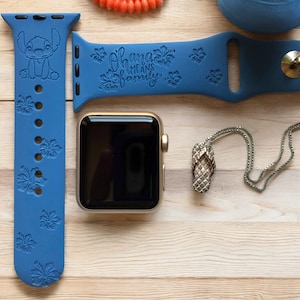 Lilo & Stitch Engraved Apple Watch Band, 24 Colors, 38mm 40mm 41mm 42mm 44mm 45mm 46mm 49mm, Personalized Apple Watch Strap