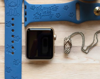 Grawerowany pasek do zegarka Apple Watch Lilo & Stitch, 24 kolory, 38 mm 40 mm 41 mm 42 mm 44 mm 45 mm 46 mm 49 mm, spersonalizowany pasek do zegarka Apple Watch
