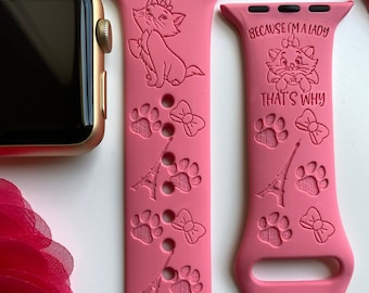 Aristocats 'Marie' Engraved Apple Watch Band | 24 Colors | 38mm 40mm 42mm 44mm 45mm 49mm | Personalized Apple Watch Strap