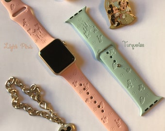 Mickey Snacks & Disney Castle Engraved Apple Watch Band | 24 Colors | 38mm 40mm 41mm 42mm 44mm 45mm 49mm | Personalized Apple Watch Strap