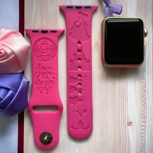 Sleeping Beauty 'Aurora' Engraved Apple Watch Band, 24 Colors, 38mm 40mm 41mm 42mm 44mm 45mm 46mm 49mm, Personalized Apple Watch Strap