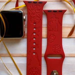 Op Iron Man geïnspireerde gegraveerde Apple Watch-band, 24 kleuren, 38 mm 40 mm 41 mm 42 mm 44 mm 45 mm 46 mm 49 mm, gepersonaliseerde Apple Watch-band