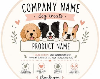 Custom Dog Treat Labels, Handmade Pet Product Packaging, Circle Labels