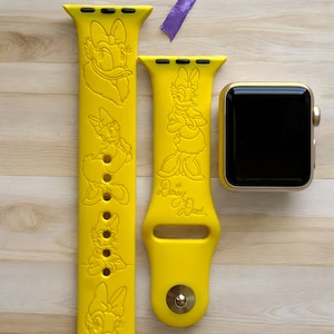 Daisy Duck Engraved Apple Watch Band, 24 Colors, 38mm 40mm 41mm 42mm 44mm 45mm 46mm 49mm, Personalized Apple Watch Strap