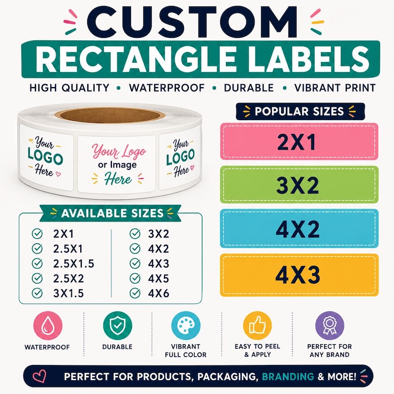 Rectangle Round Sticker Cute Rectangular Stickers - Etsy