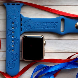 Avengers Inspired Engraved Apple Watch Band, 24 Colors, 38mm 40mm 41mm 42mm 44mm 45mm 46mm 49mm, Personalized Apple Watch Strap