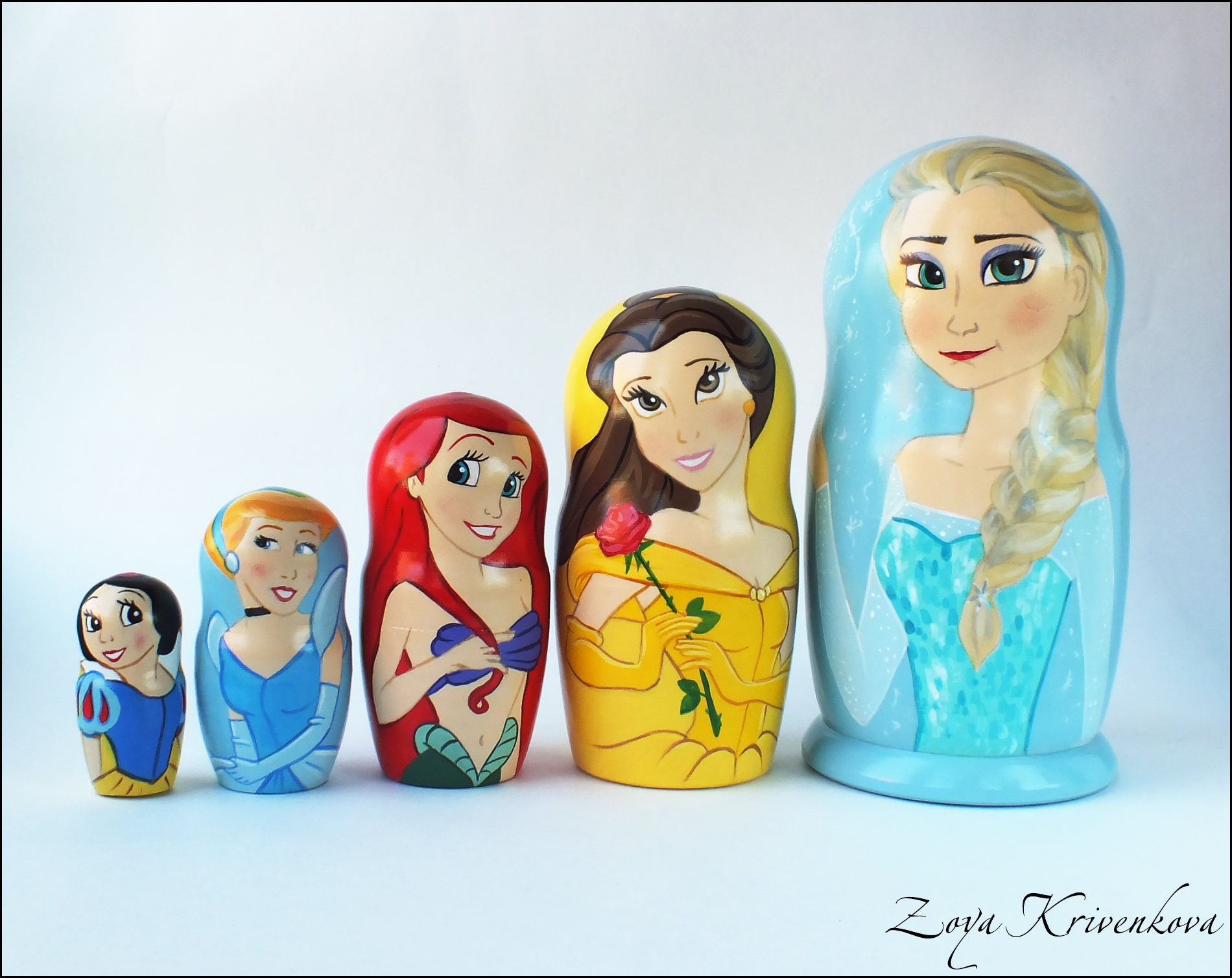 Nesting doll Disney Princess Matryoshka 5pcs Elsa Belle Ariel Etsy