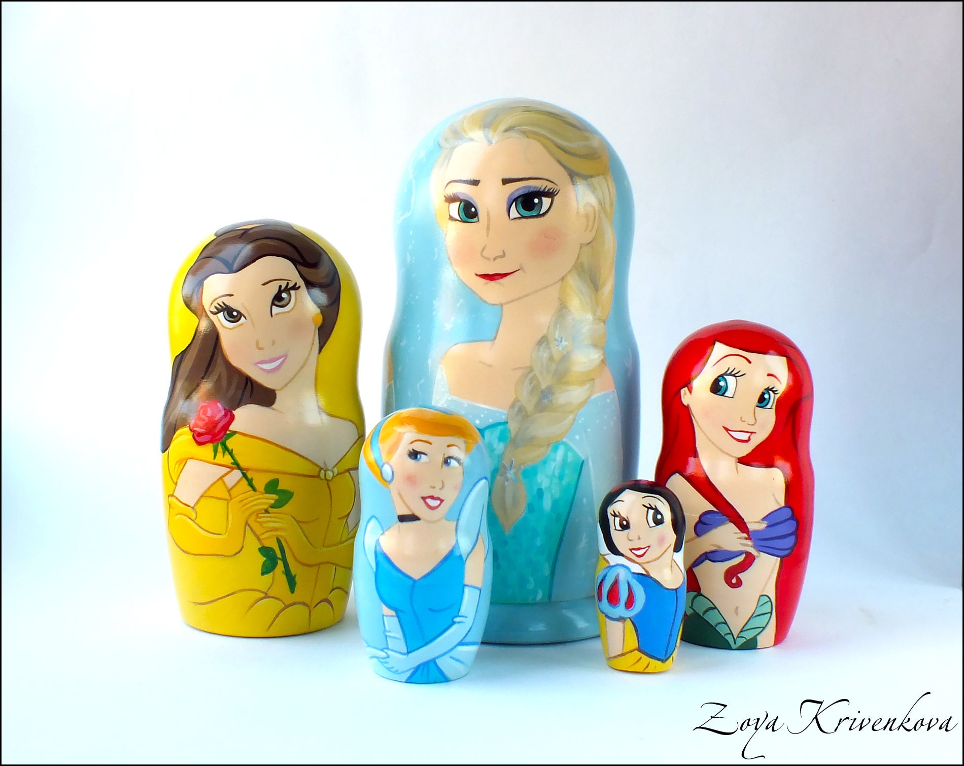 Nesting doll Disney Princess Matryoshka 5pcs Elsa Belle Ariel Etsy