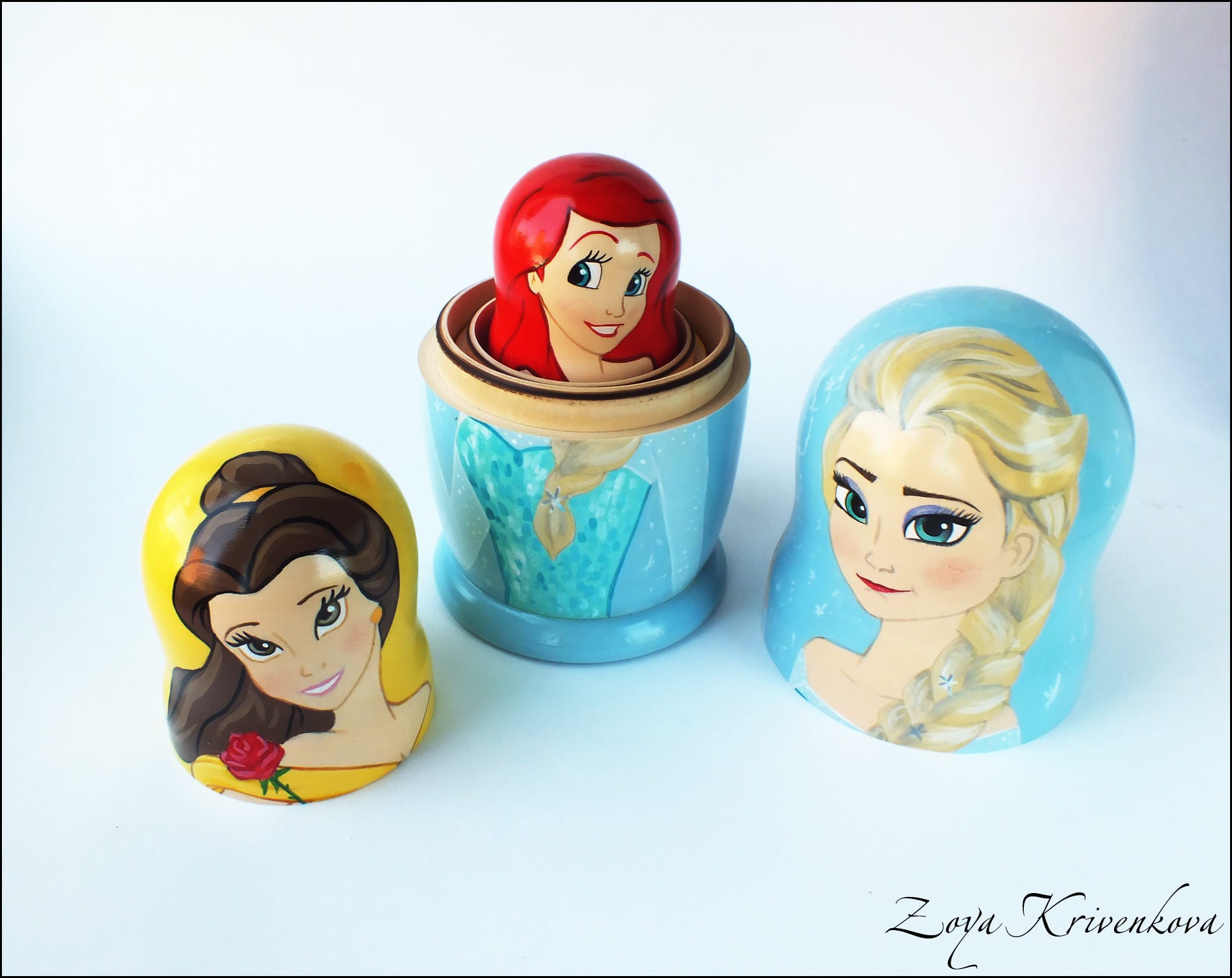 Nesting doll Disney Princess Matryoshka 5pcs Elsa Belle Ariel Etsy
