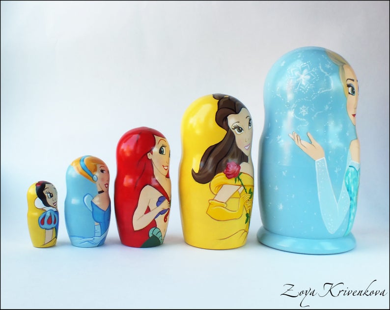 Nesting Doll Disney Princess Matryoshka 5pcs Elsa Belle Ariel Etsy