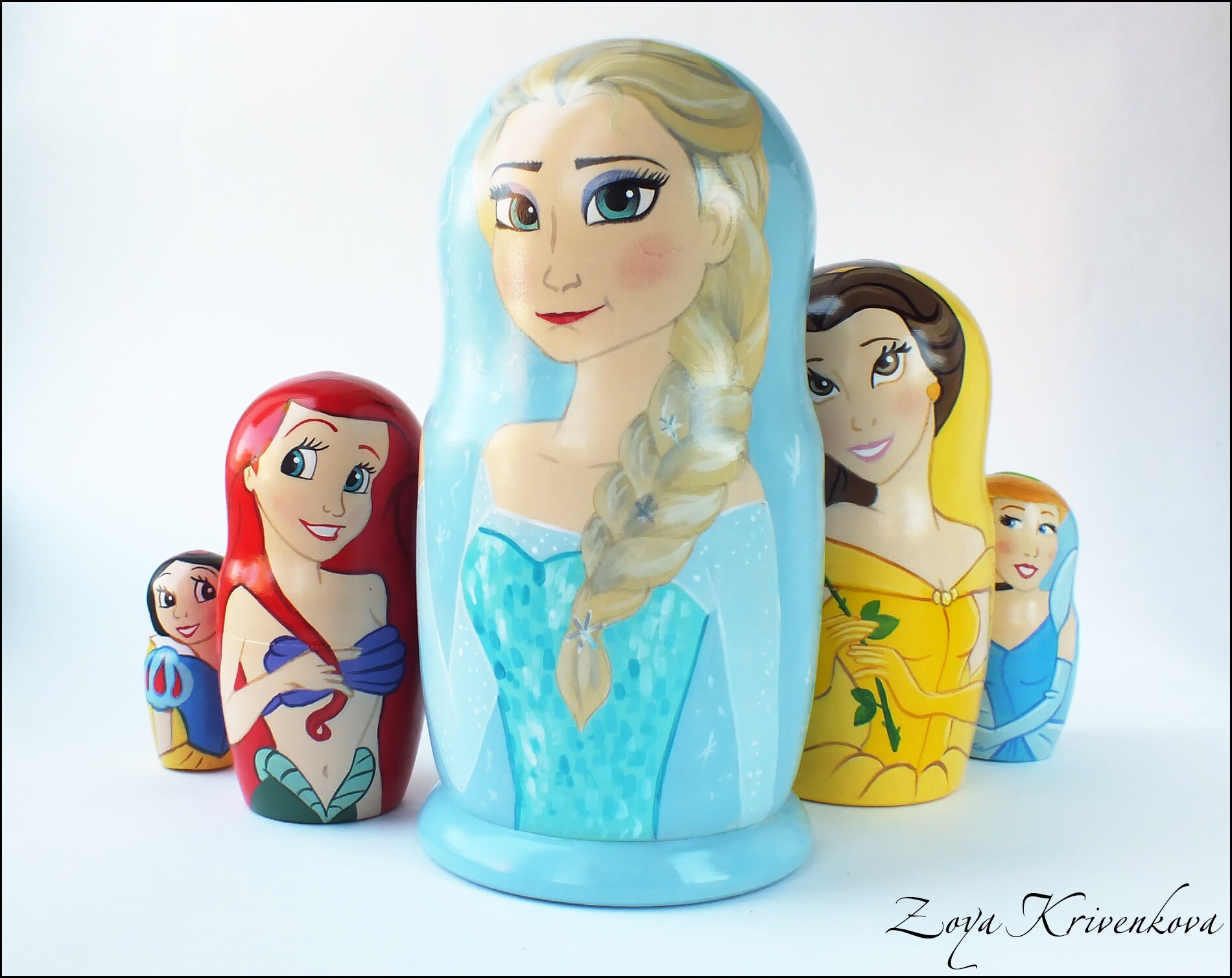 Nesting doll Disney Princess Matryoshka 5pcs Elsa Belle Ariel Etsy