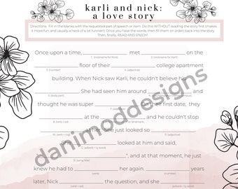 Personalized Bridal Shower MAD LIBS GAME - Made to Order