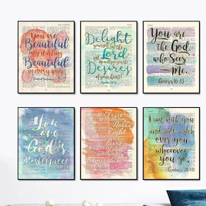 Watercolor Bible Verse Art Prints, Set of 6, UNFRAMED, Christian art gift, Song of Solomon 4:7, Psalm 37 4, Ephesians 2 10, All Sizes