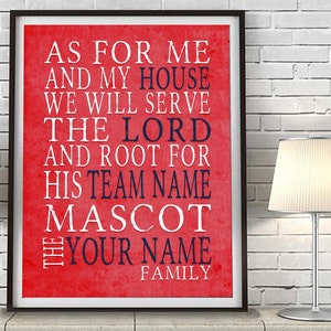 Customized/Personalized-Your Team, Colors, & FAMILY name Art Print, As for me Red/Navy, UNFRAMED, Christmas gift