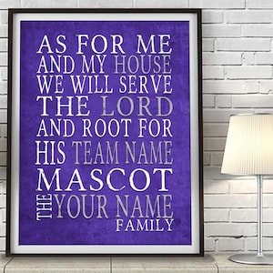 Customized/Personalized-Your Team, Colors, & FAMILY name Art Print, As for me Purple/Grey, UNFRAMED, Christmas gift