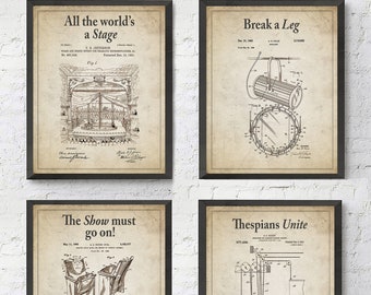 CLEARANCE sale 50% Off - 16x20 Theatre Patent Themed Art Prints, Set of 4, UNFRAMED, Wall & Home Decor