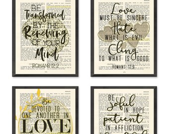 Be Devoted to One Another in Love Sign Christian Burlap or Cotton Art Print Romans 12:10 Wedding Anniversary Gift Bible Verse Sign Decor