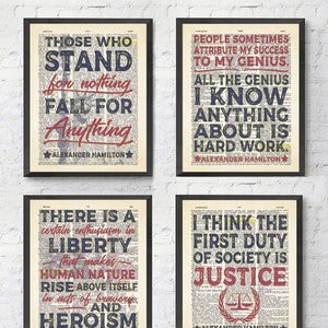 Alexander Hamilton quote Art Prints, Set of 4, UNFRAMED, Vintage Highlighted Dictionary Page Home & Wall Decor, All Sizes